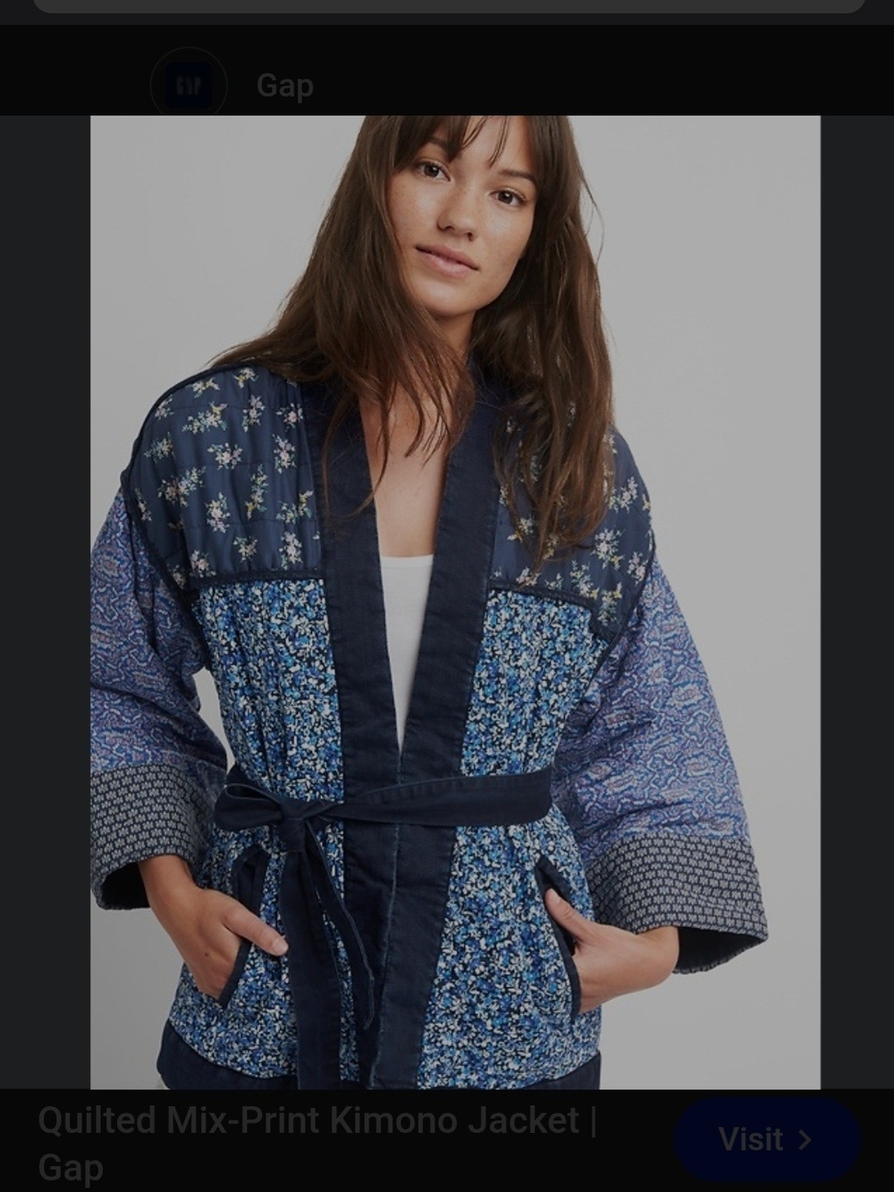 GAP Navy Blue Quilted Mix-Print Kimono Robe